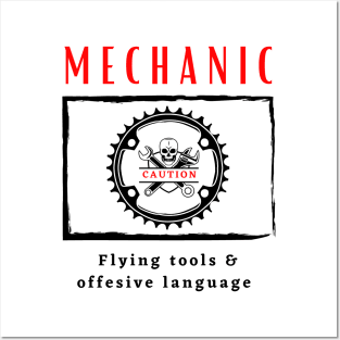 Mechanic Caution Flying Tools & Offensive Language funny design Posters and Art